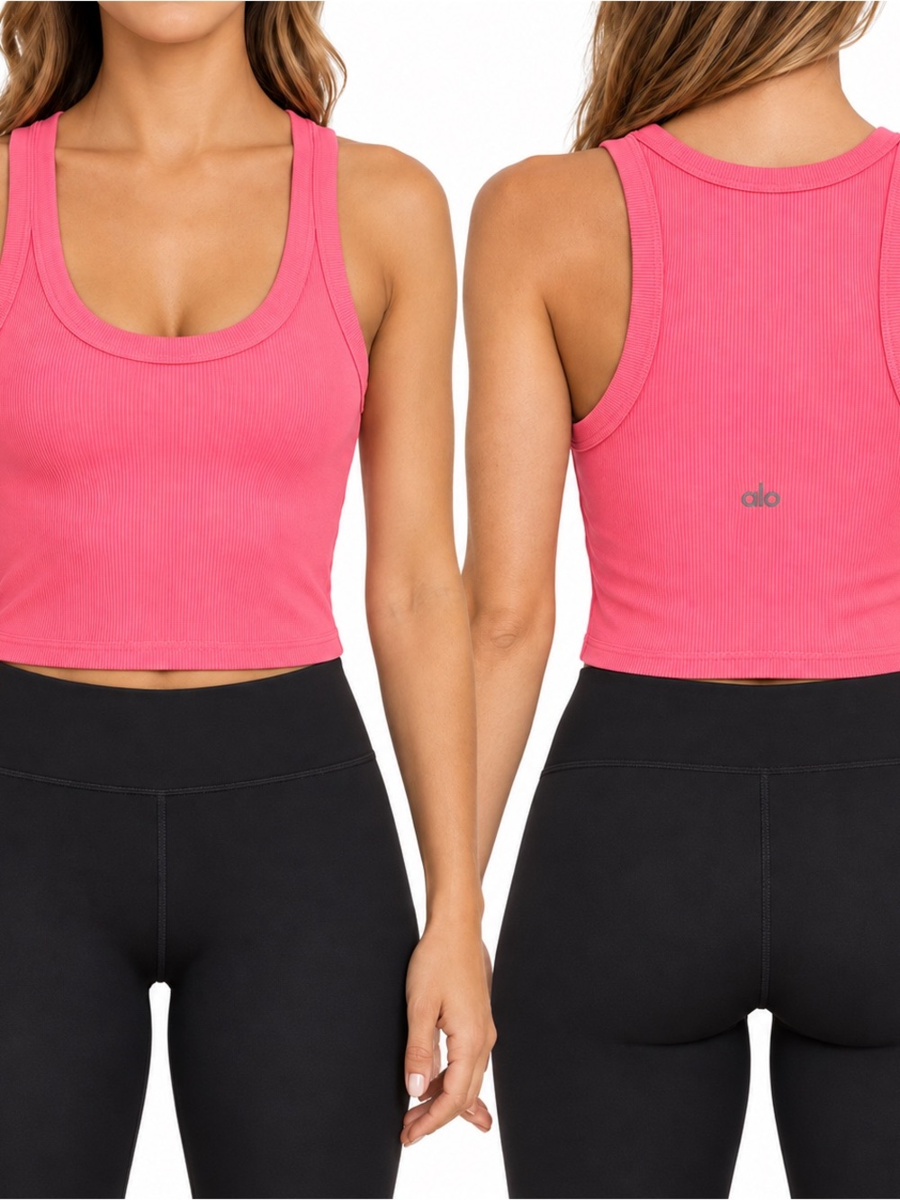 Alo Yoga Coral Pink Ribbed Scoop Neck Cropped Tank Top Medium